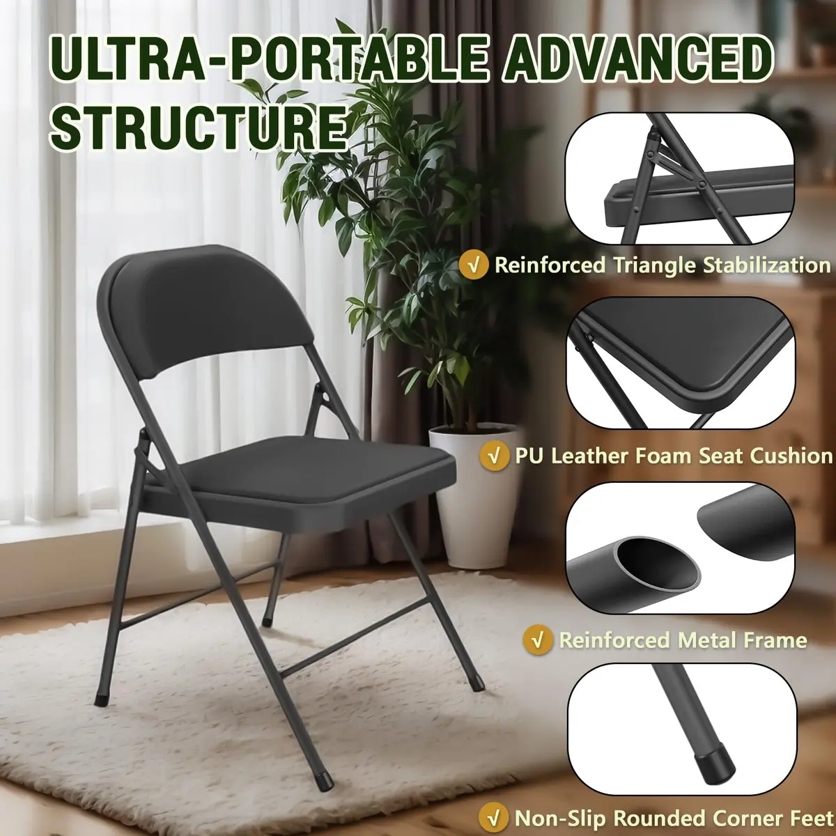 FurniEdge Padded Folding Chairs 2 Pack | Heavy Duty PU Leather Indoor & Outdoor Support - view 5