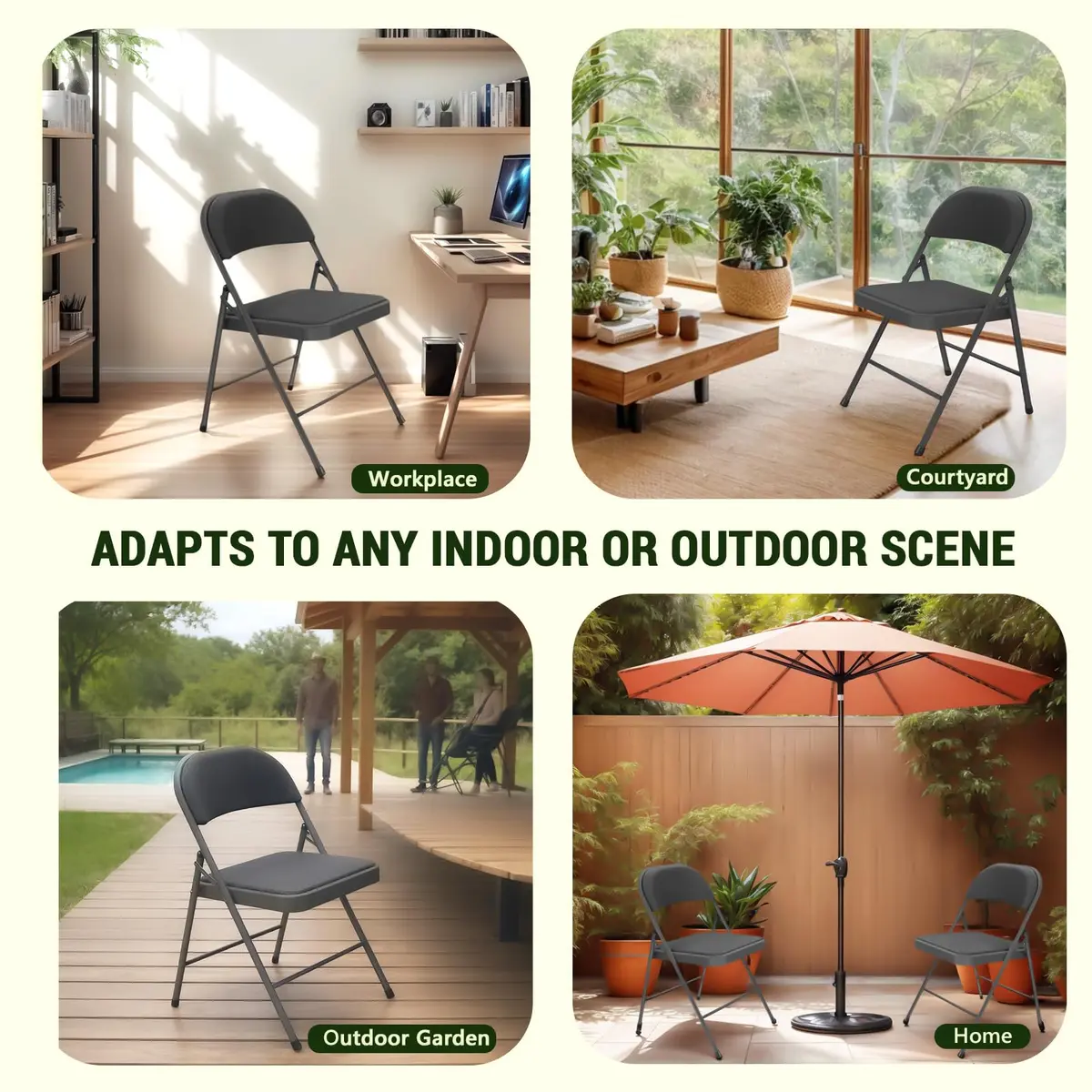 FurniEdge Padded Folding Chairs 2 Pack | Heavy Duty PU Leather Indoor & Outdoor Support - view 6