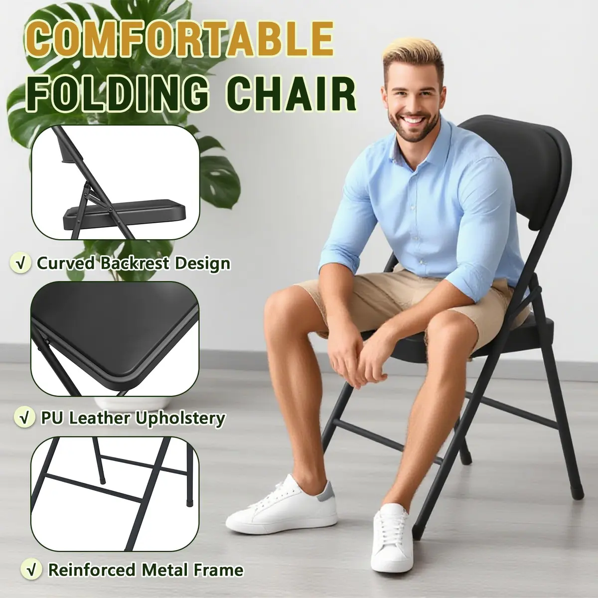 FurniEdge Padded Folding Chairs 2 Pack | Heavy Duty PU Leather Indoor & Outdoor Support - view 3