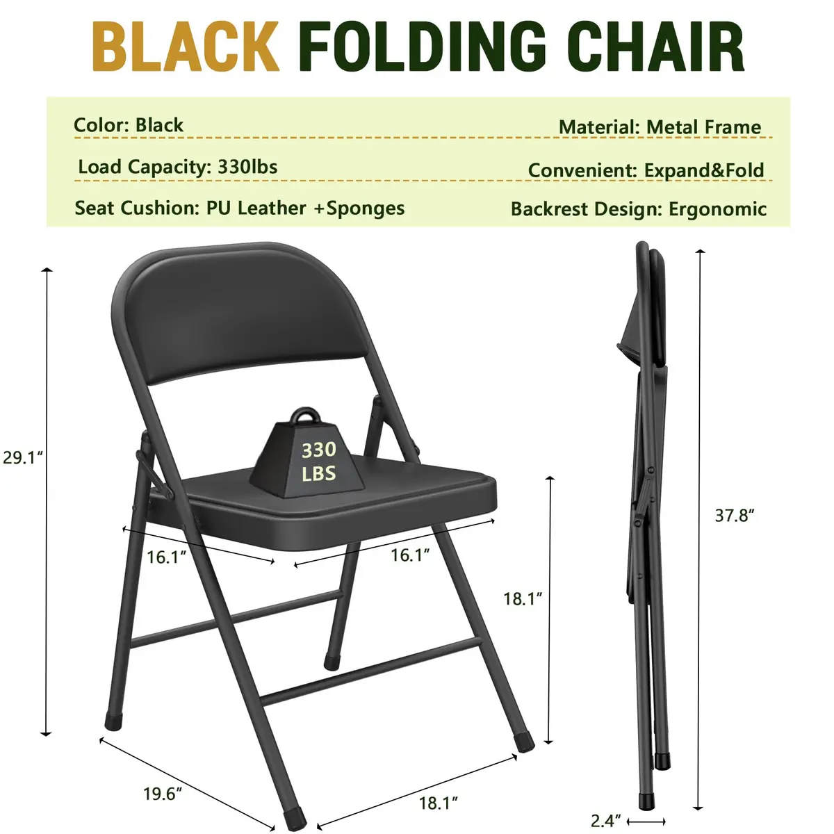 FurniEdge Padded Folding Chairs 2 Pack | Heavy Duty PU Leather Indoor & Outdoor Support - view 4