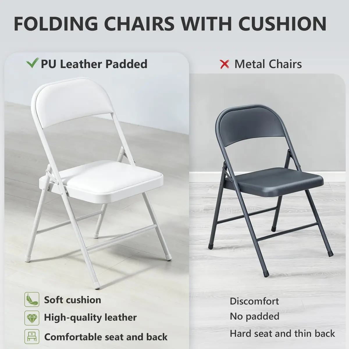 FurniEdge Padded Folding Chairs 2 Pack | Heavy Duty PU Leather Indoor & Outdoor Support - view 7