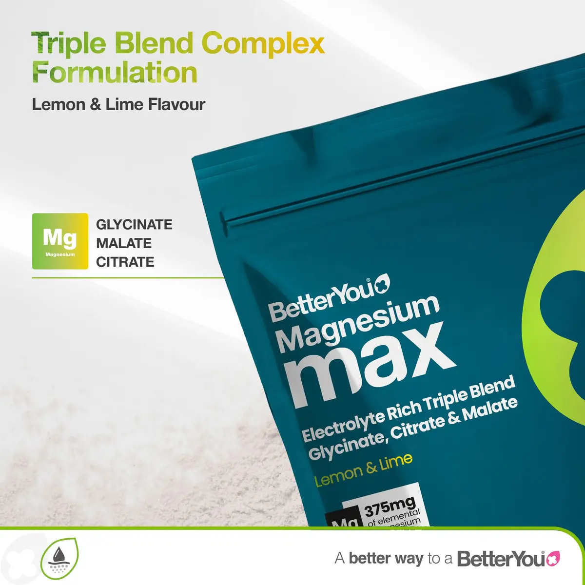 BetterYou Magnesium Max 3 in 1 Drink Powder 4.76 oz | Vegan Lemon Lime Magnesium Blend for Daily Wellness - view 2