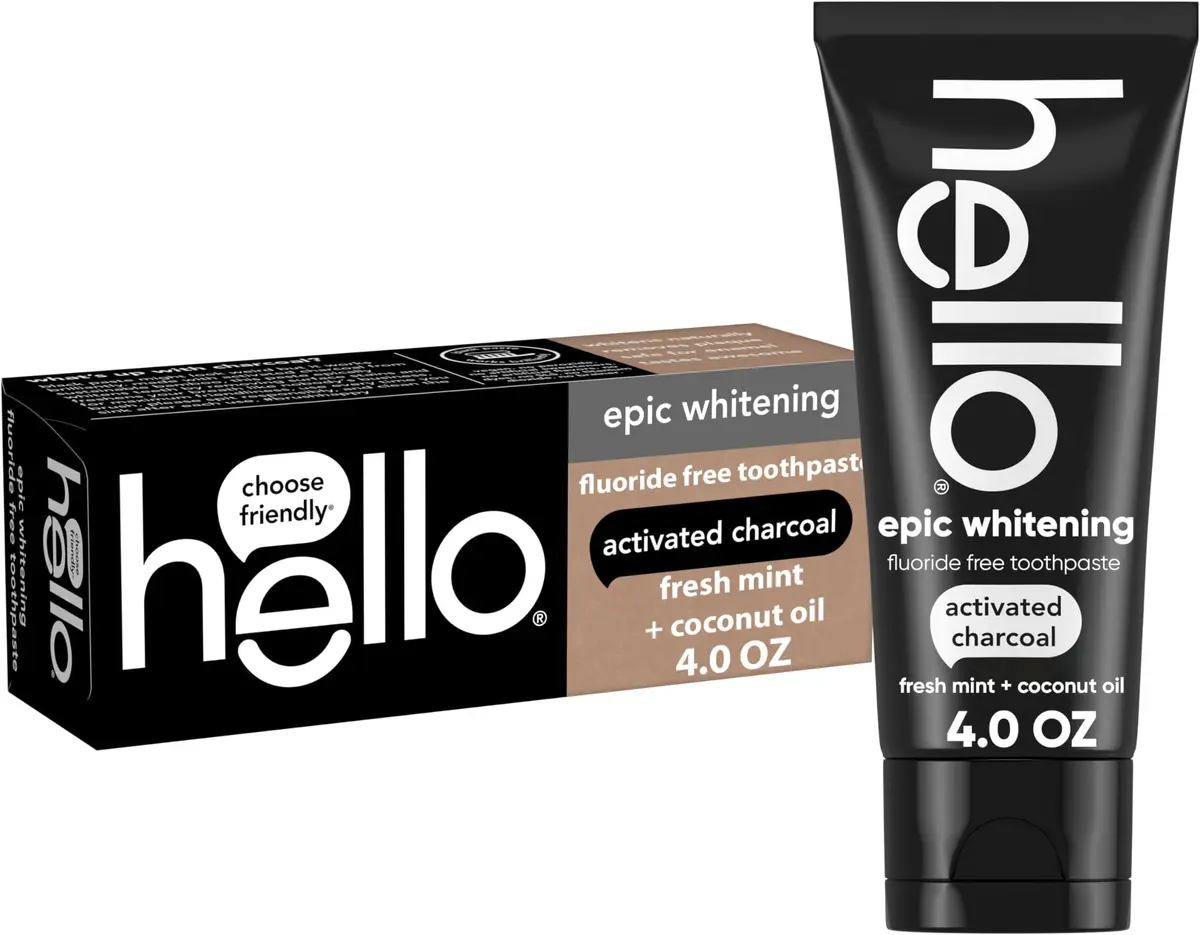 hello Epic Whitening Charcoal Fluoride Free Toothpaste, Activated Charcoal Toothpaste with Coconut Oil, Fresh Mint, 48 oz (Pack of 12) | Whitens Teeth Naturally - main product image