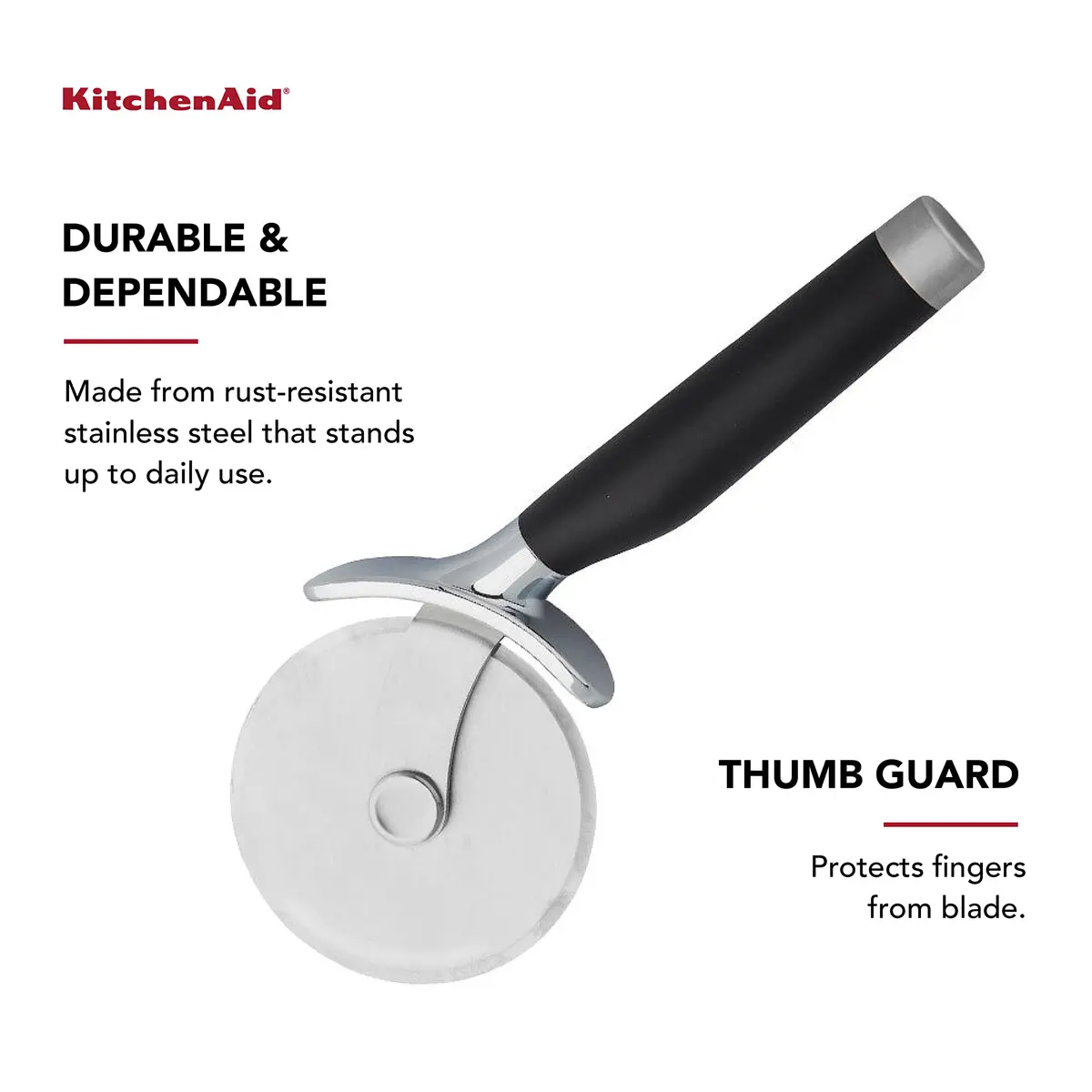 KitchenAid Classic Pizza Wheel with Sharp Blade & Finger Guard, 23cm (9-Inch) Pack of 12 | Slices Through Crusts, Pies & Dough - view 6