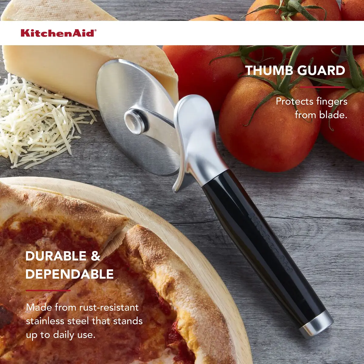 KitchenAid Classic Pizza Wheel with Sharp Blade & Finger Guard, 23cm (9-Inch) Pack of 12 | Slices Through Crusts, Pies & Dough - view 3