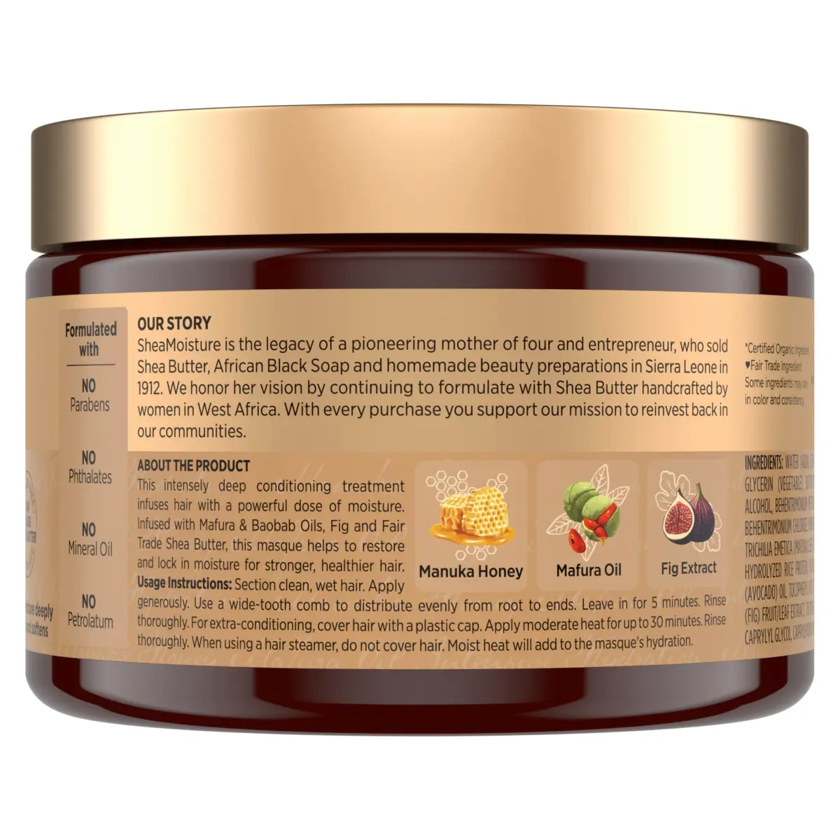 Shea Moisture Intensive Hydration Hair Masque Manuka Honey & Mafura Oil For Dry, Damaged Hair Deep Conditioning 330ml (11.5 oz) | Fortifies Follicles for Stronger, Healthier Hair - view 2