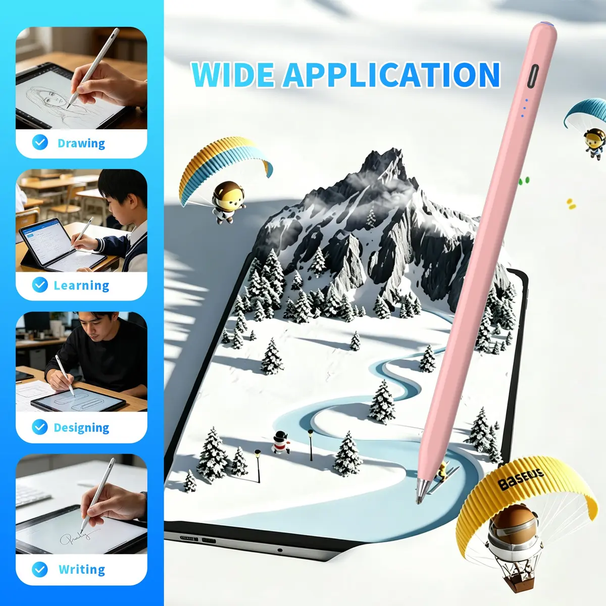 YJSK Rechargeable Stylus Pen for Samsung Galaxy Tab A11+/A11/A9+/A9 & Android Tablets, Precise Writing Pencil, 12-Hr Use, Auto Sleep, Pink - view 6