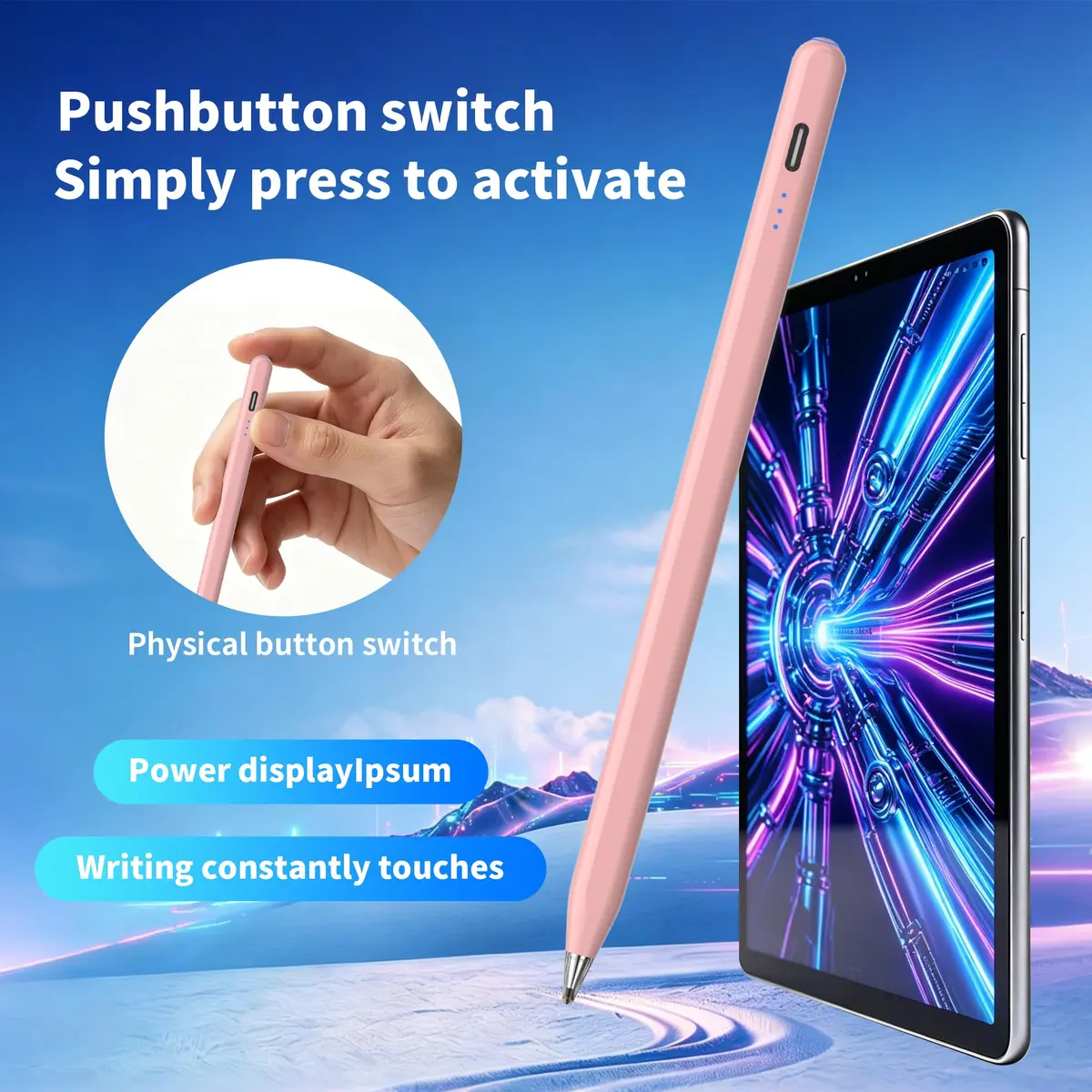 YJSK Rechargeable Stylus Pen for Samsung Galaxy Tab A11+/A11/A9+/A9 & Android Tablets, Precise Writing Pencil, 12-Hr Use, Auto Sleep, Pink - view 2