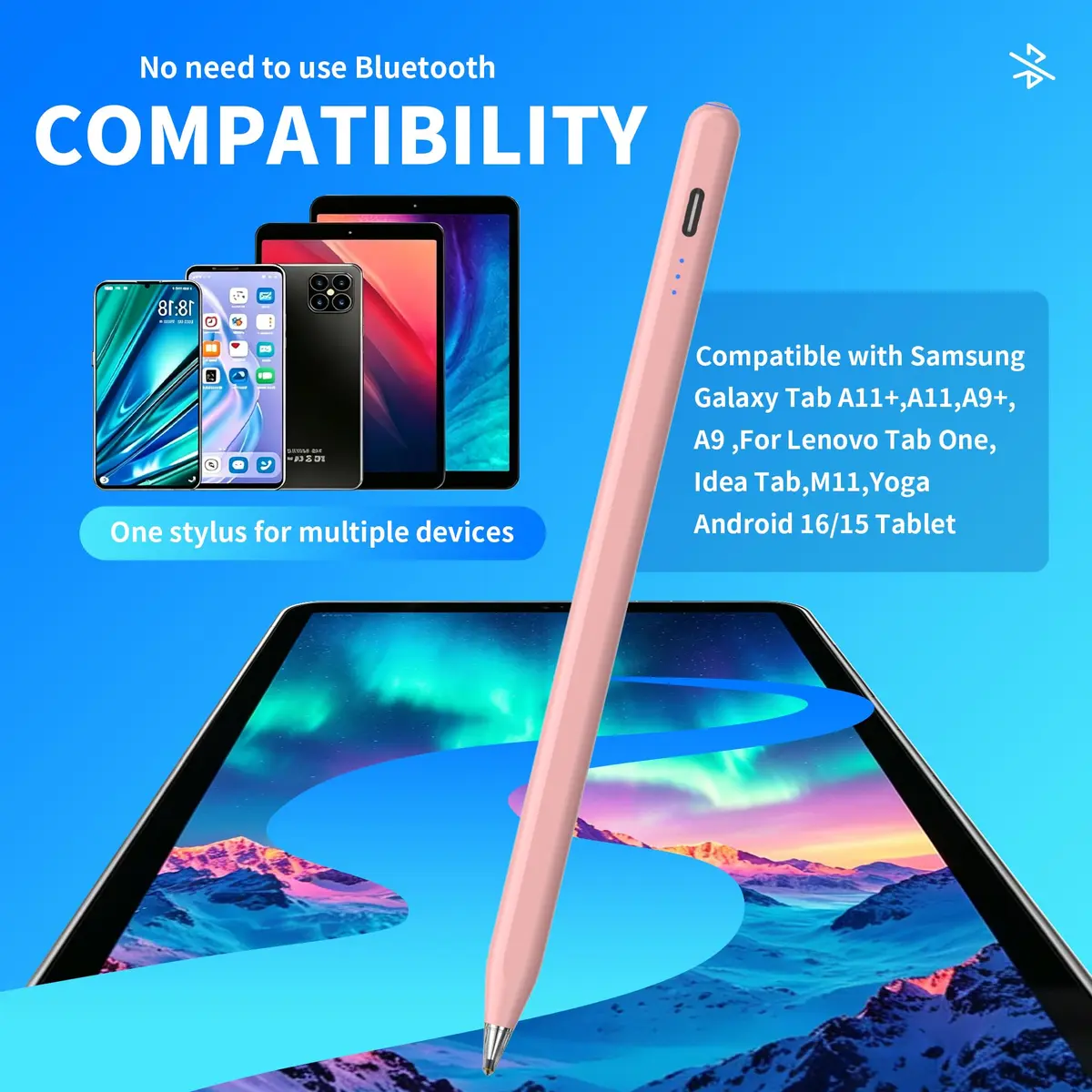 YJSK Rechargeable Stylus Pen for Samsung Galaxy Tab A11+/A11/A9+/A9 & Android Tablets, Precise Writing Pencil, 12-Hr Use, Auto Sleep, Pink - view 4