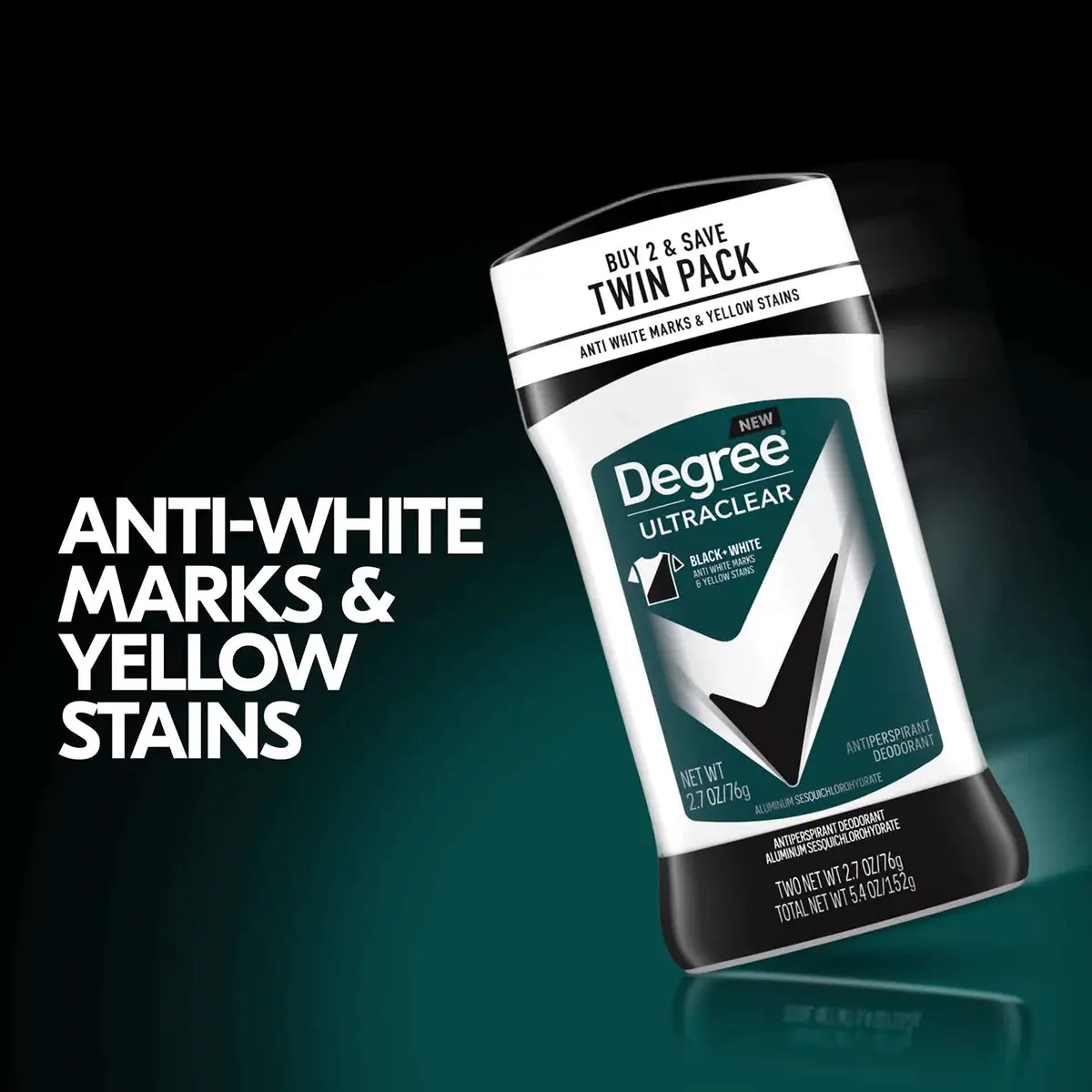 Degree Men UltraClear Black+White Antiperspirant Deodorant 72-Hour Protection 77.4 ml (2.7 oz) | Prevents Stains on Black & White Clothing - view 6