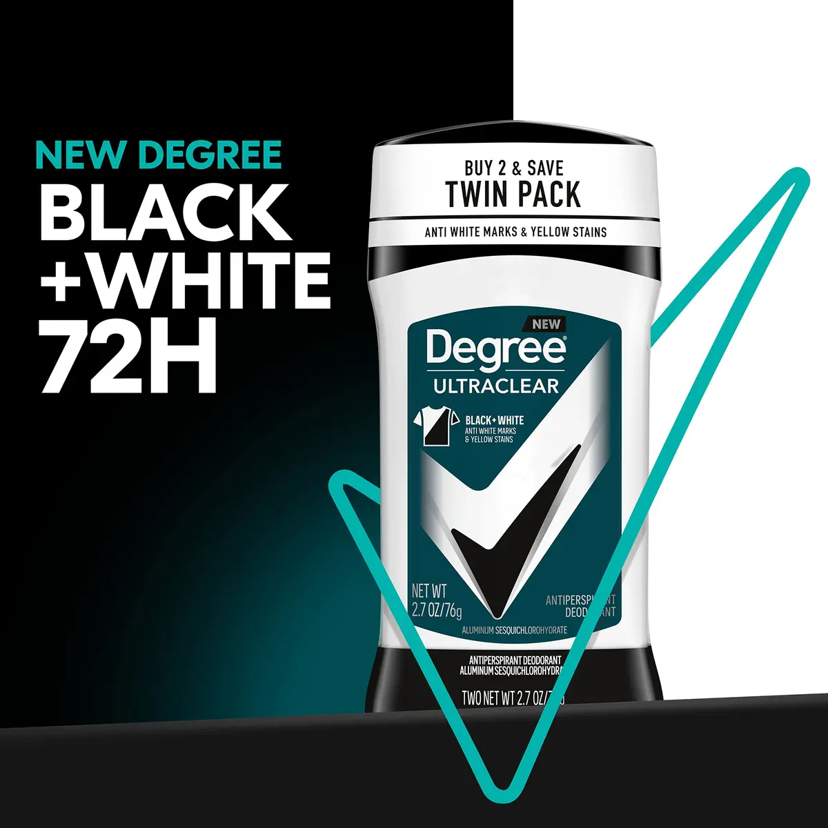 Degree Men UltraClear Black+White Antiperspirant Deodorant 72-Hour Protection 77.4 ml (2.7 oz) | Prevents Stains on Black & White Clothing - view 7