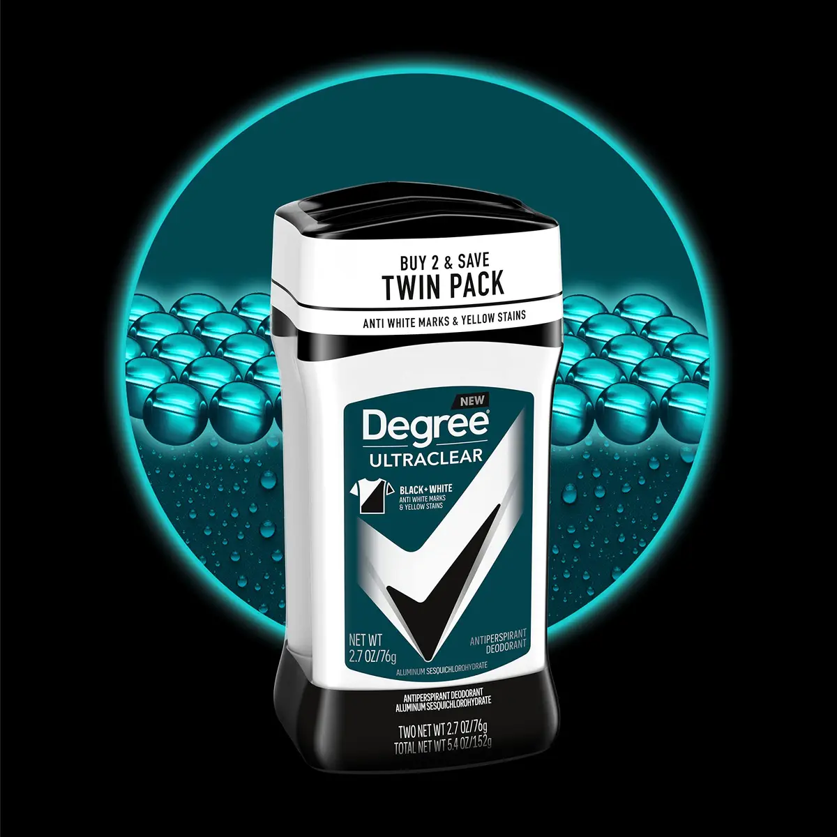 Degree Men UltraClear Black+White Antiperspirant Deodorant 72-Hour Protection 77.4 ml (2.7 oz) | Prevents Stains on Black & White Clothing - view 3