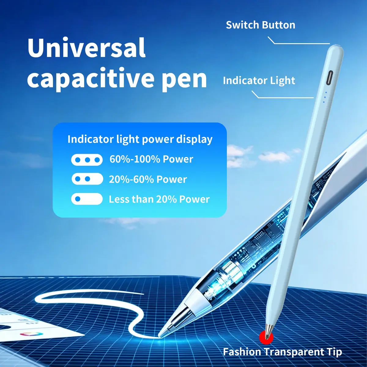 YJSK Rechargeable Stylus Pen for Samsung Galaxy Tablets | Precise, Fast Charging, Auto Sleep (Blue) - view 3