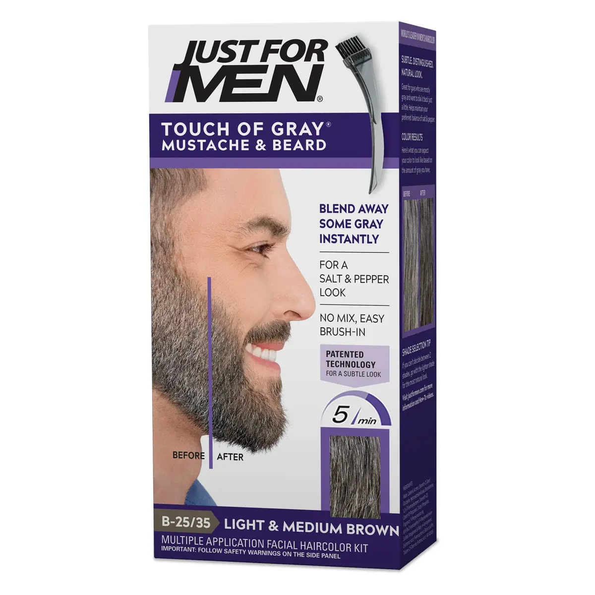 Just For Men Touch of Gray Mustache & Beard Coloring B-25/35 Light-Medium Brown Pack of 12 | Subtle Salt & Pepper Look - main product image