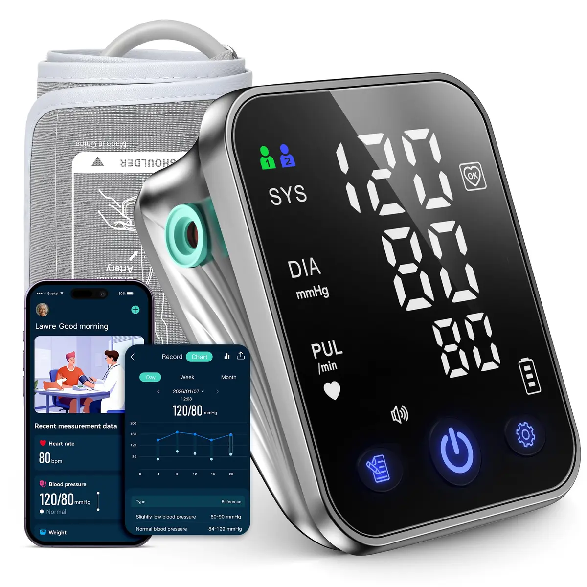 RunStar Smart Blood Pressure Monitor BP-206 with iOS & Android App | 20.3cm-42cm (8.6''-16.5'') Cuff, 12.7cm (5.0'') Display, 5-Month Battery - main product image