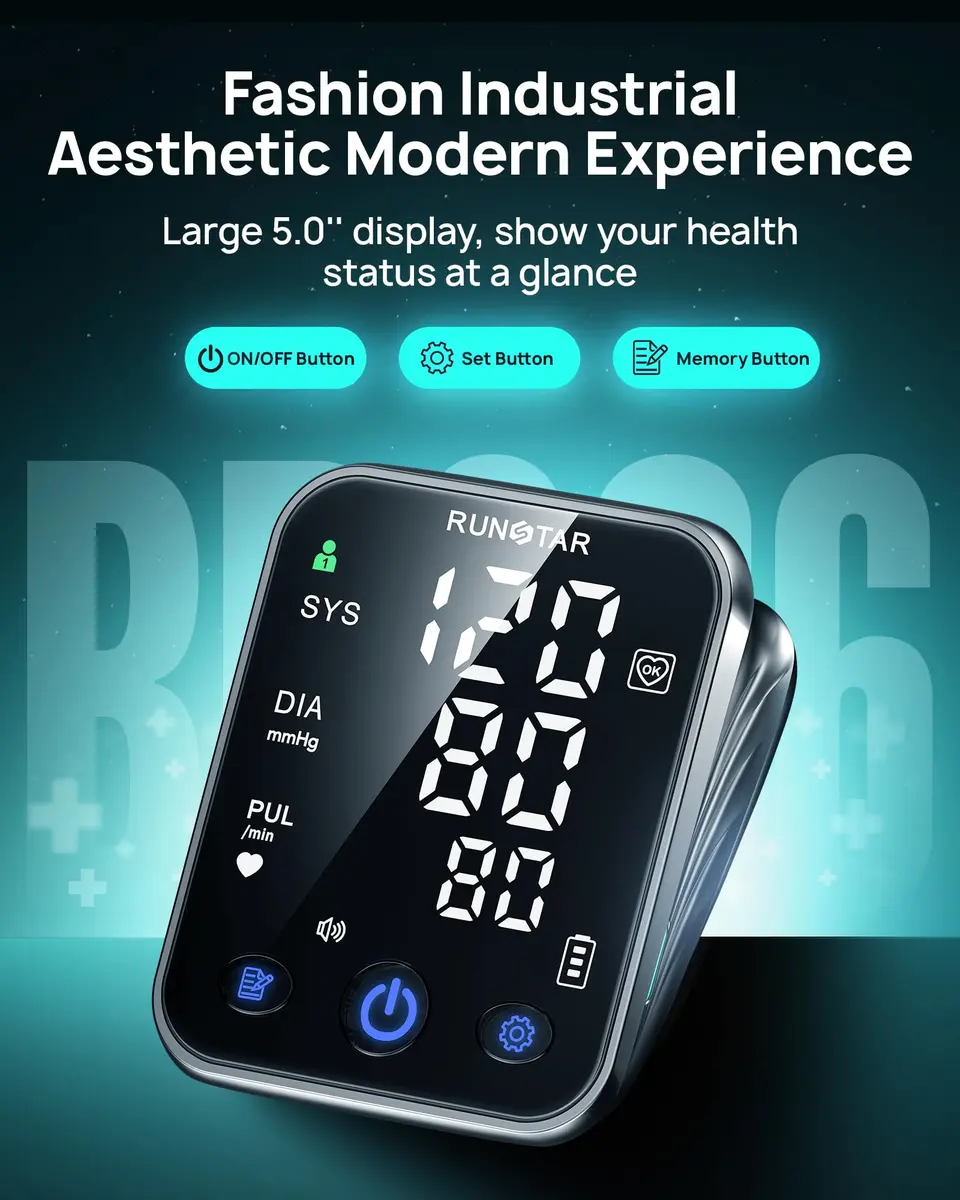 RunStar Smart Blood Pressure Monitor BP-206 with iOS & Android App | 20.3cm-42cm (8.6''-16.5'') Cuff, 12.7cm (5.0'') Display, 5-Month Battery - view 6