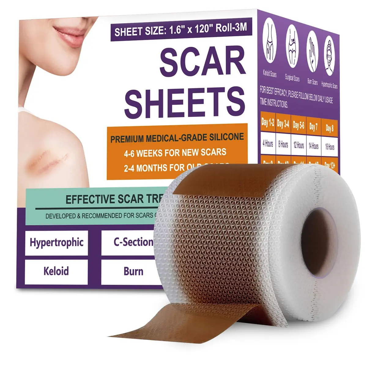 PSECICI Silicone Scar Sheets Medical Grade Tape for Old & New Scars 3M (1.6" x 120") | Advanced Scar Treatment - main product image
