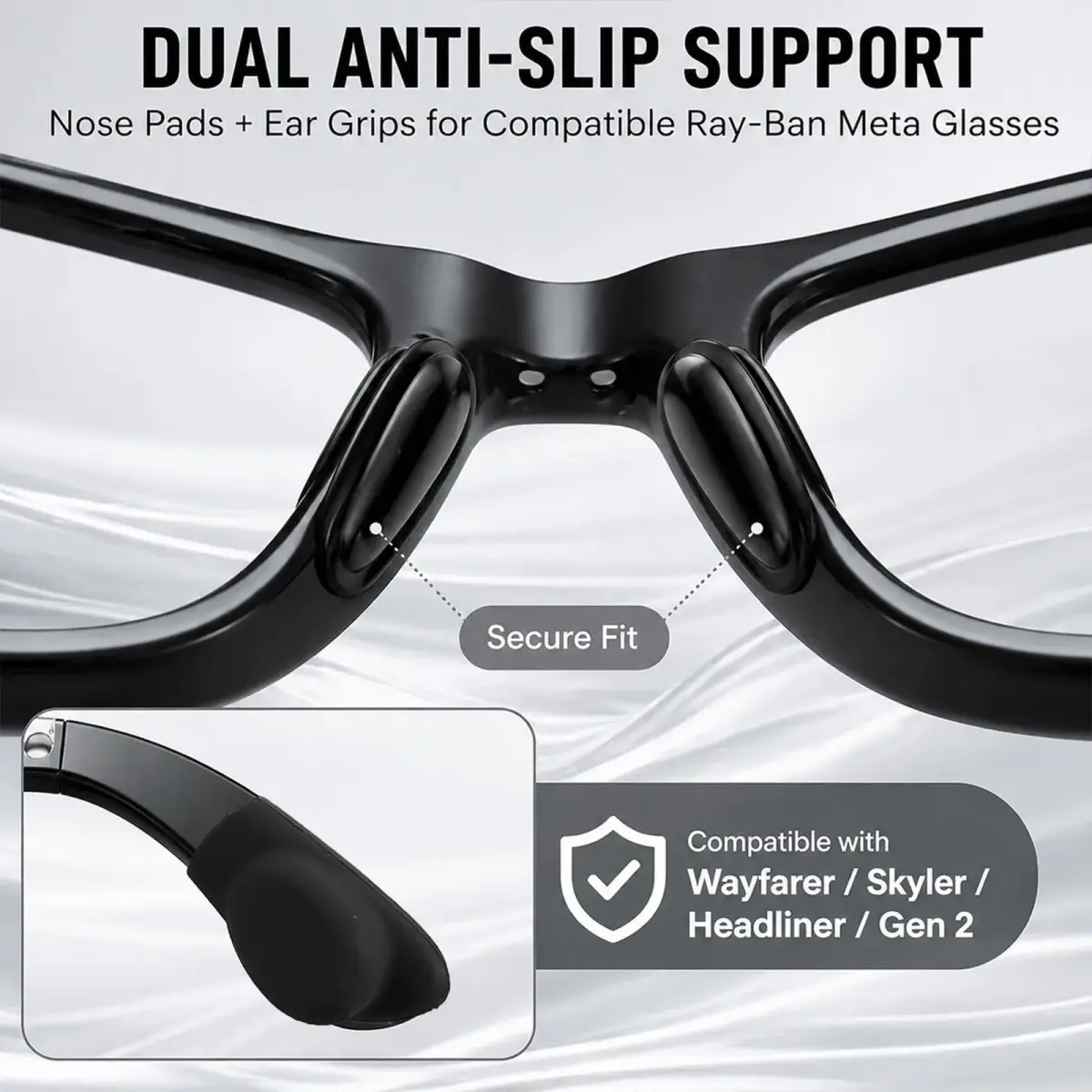 BandSmith Silicone Nose Pads & Ear Grips for Ray-Ban Meta Wayfarer | 8 Pairs Nose Pads + 1 Pair Ear Grips - view 2