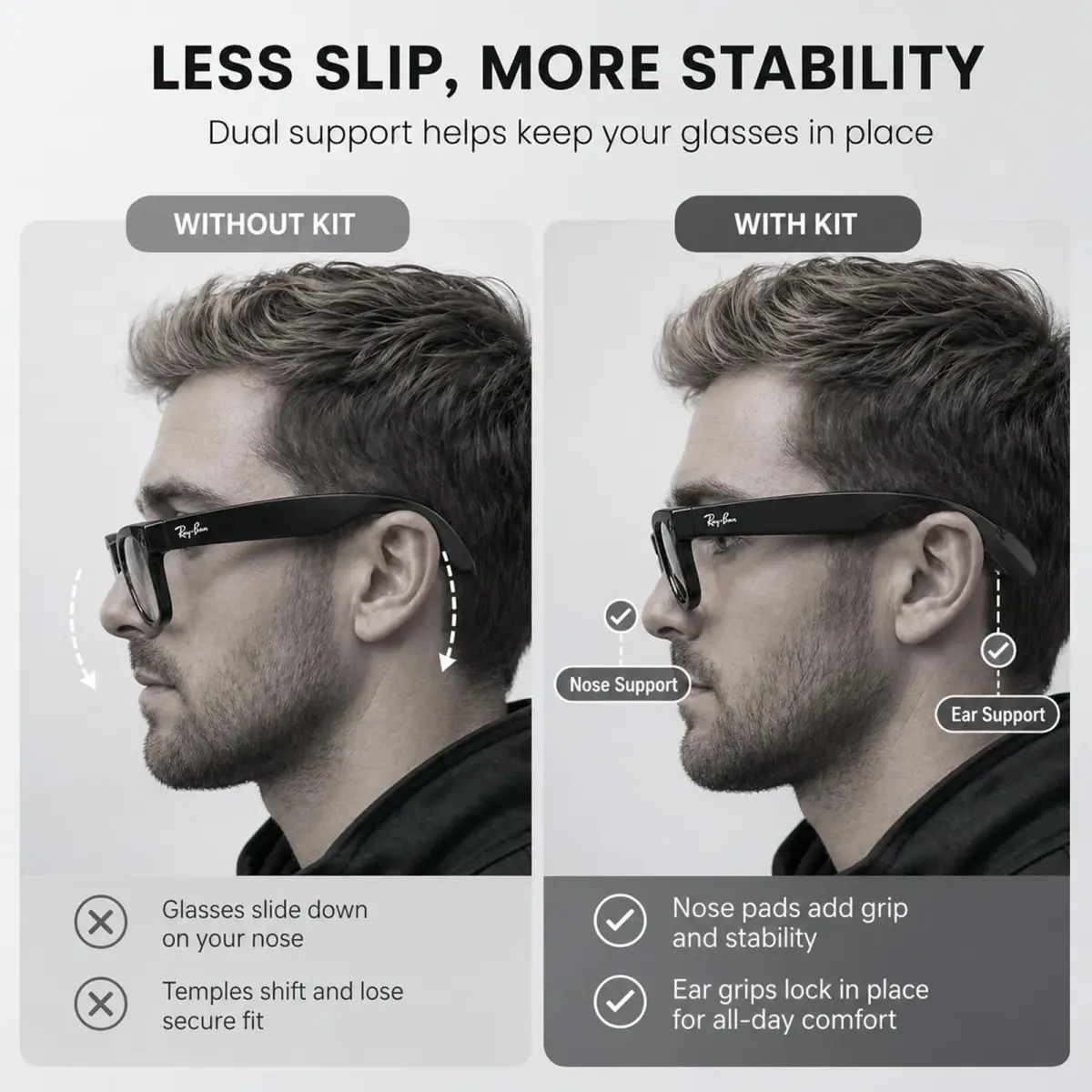 BandSmith Silicone Nose Pads & Ear Grips for Ray-Ban Meta Wayfarer | 8 Pairs Nose Pads + 1 Pair Ear Grips - view 3