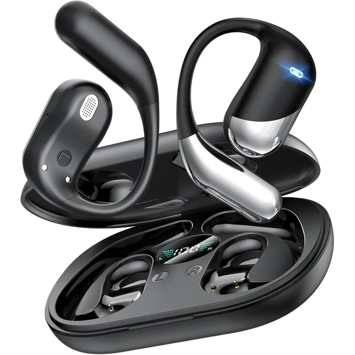 Paekole AI Translation Earbuds, Over Ear Bone Conduction Headphones with Digital Display, 60H Playtime, IP55 Waterproof | paekole blue headphone - main product image