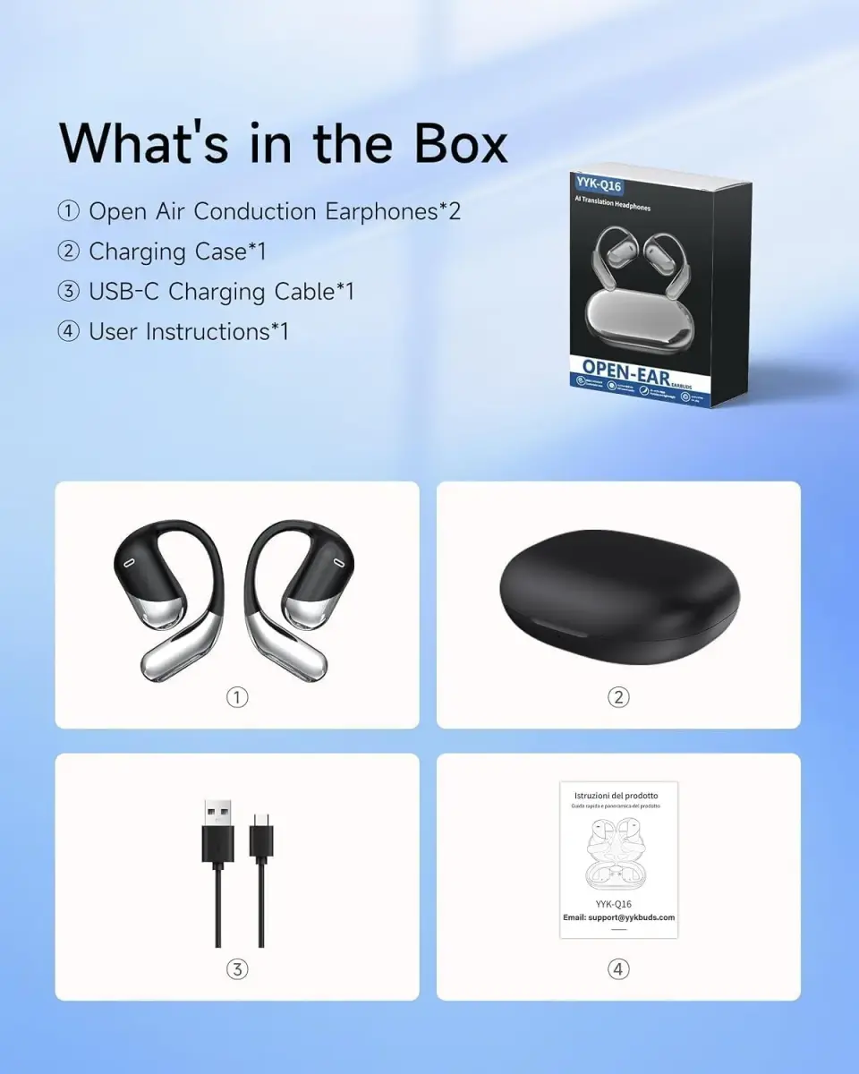 Paekole AI Translation Earbuds, Over Ear Bone Conduction Headphones with Digital Display, 60H Playtime, IP55 Waterproof | paekole blue headphone - view 6