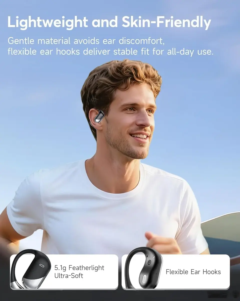 Paekole AI Translation Earbuds, Over Ear Bone Conduction Headphones with Digital Display, 60H Playtime, IP55 Waterproof | paekole blue headphone - view 7