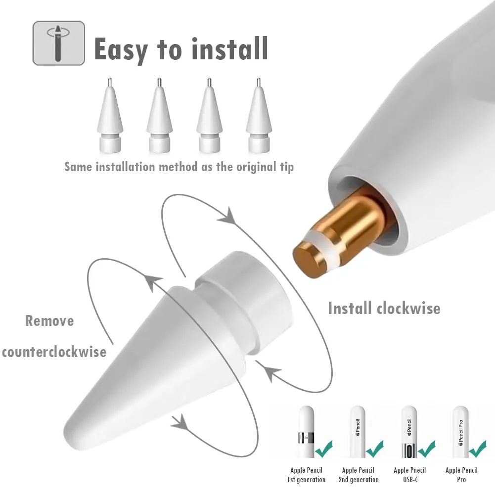 SIXFU Apple Pencil Tips Set | Durable Metal Tips for iPad Pencil (4 PCS) | Compatible with Apple Pencil Pro/USB-C/1st/2nd Gen - view 2
