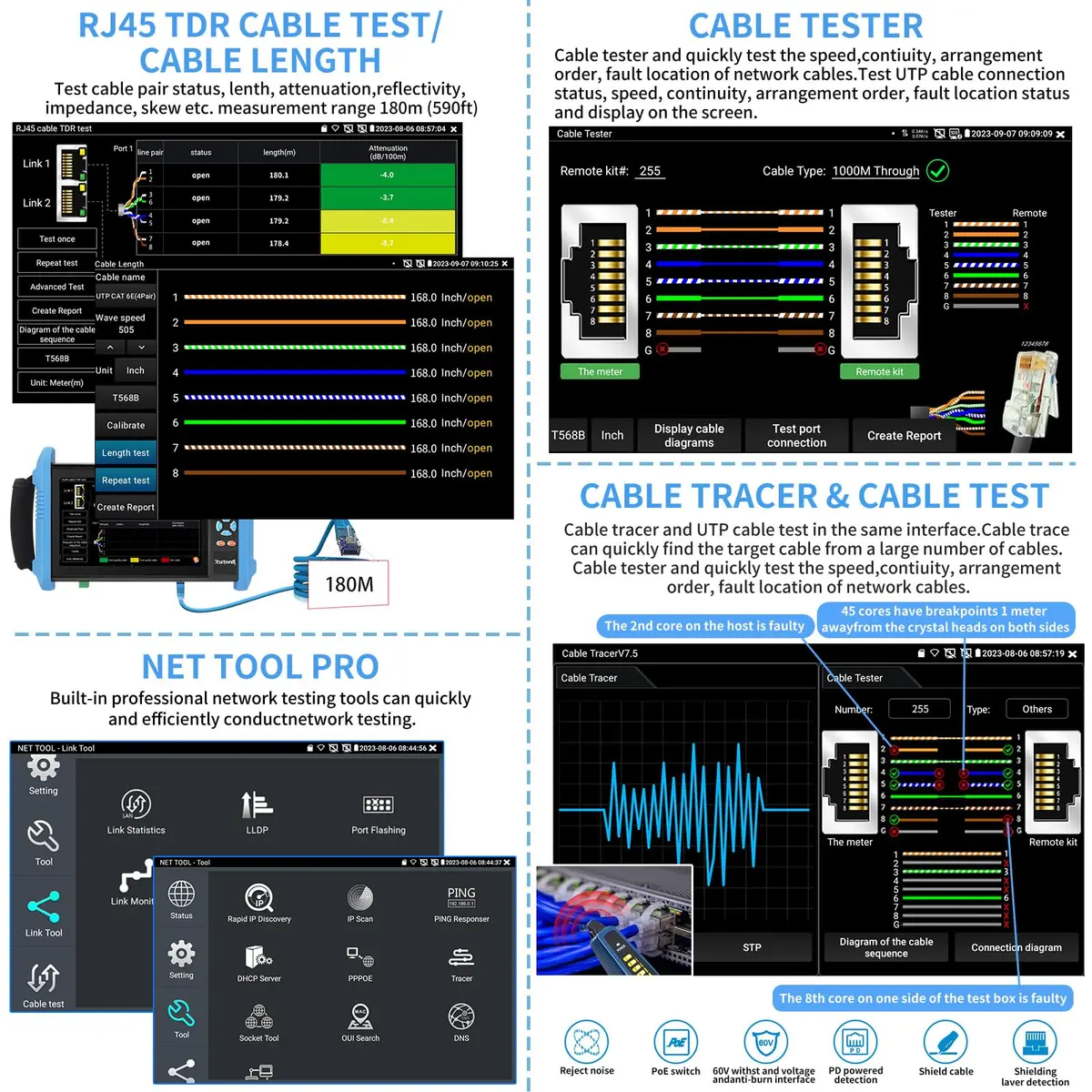 Rsrteng IPC-9800CADH Pro CCTV Tester 7” Touch Screen | 8K 32MP IP Camera Test, POE++ 90W, HD Coaxial Camera Test - view 6