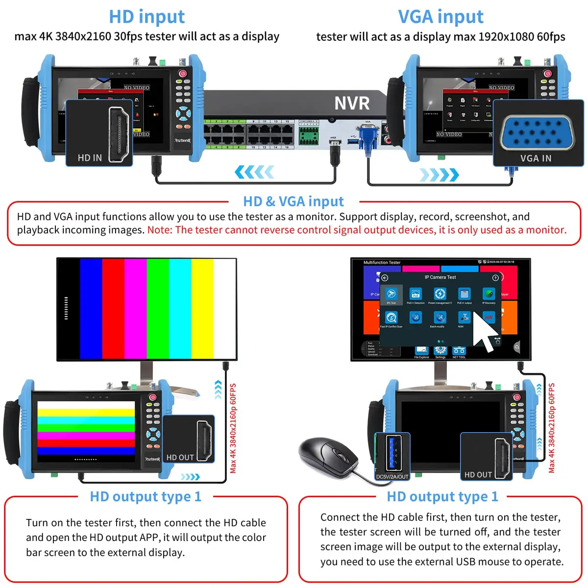 Rsrteng IPC-9800CADH Pro CCTV Tester 7” Touch Screen | 8K 32MP IP Camera Test, POE++ 90W, HD Coaxial Camera Test - view 8