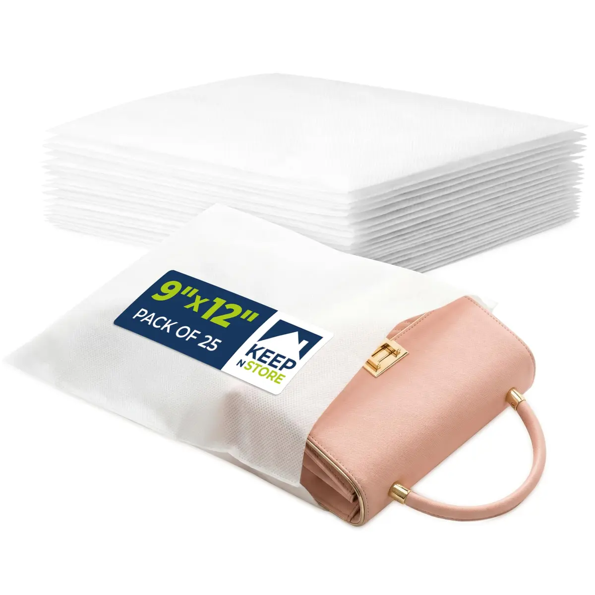 Keep N Store Anti-Scratch Dust Bags 9" x 12" Pack of 25 | Breathable Cloth-Like Storage for Handbags & Shoes - main product image