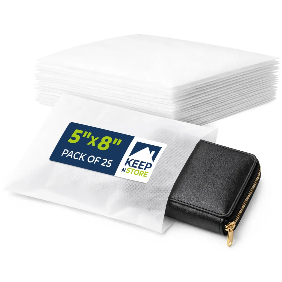 Keep N Store Pack of 25 Anti-Scratch Dust Bags 5" x 8" | Breathable Cloth-Like Storage for Handbags & Accessories - main product image