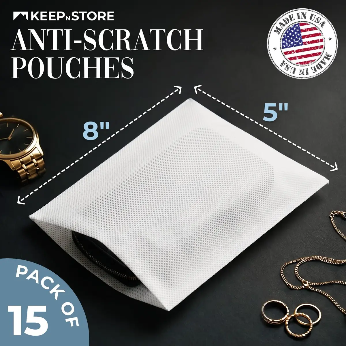 Keep N Store 15 Pack of 5" x 8" Anti-Scratch Dust Bags for Handbags & Accessories | Breathable, Made in USA - view 2