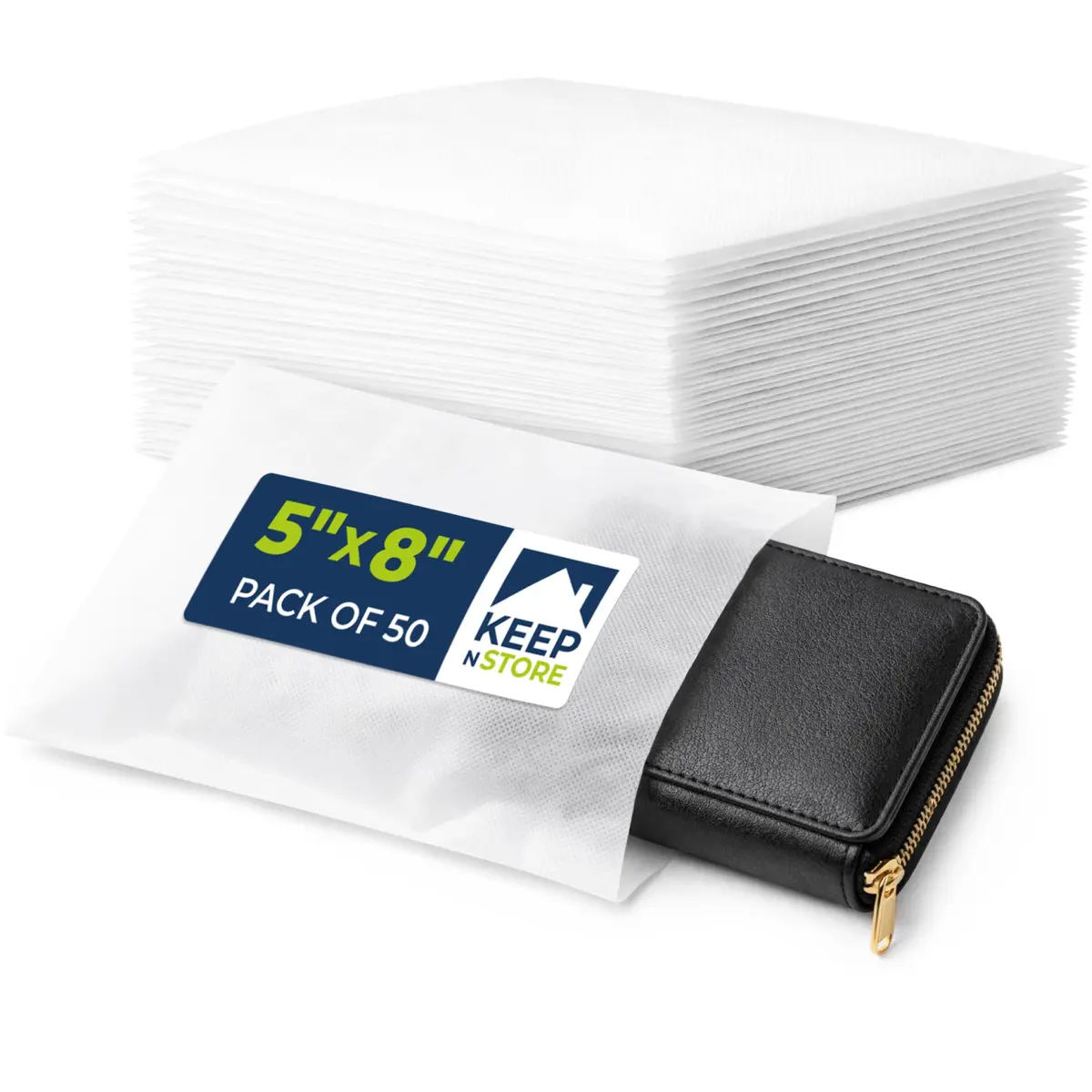 Keep N Store Pack of 50 Anti-Scratch Dust Bags 5" x 8" | Breathable Cloth-Like Storage for Handbags & Shoes - main product image