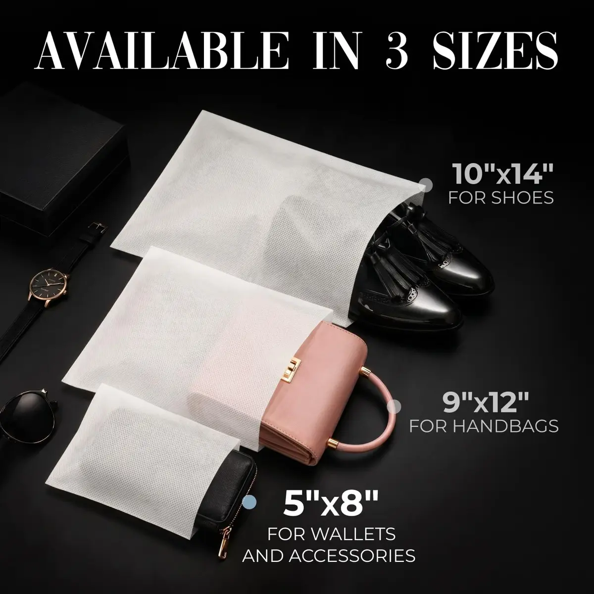 Keep N Store Pack of 50 Anti-Scratch Dust Bags 5" x 8" | Breathable Cloth-Like Storage for Handbags & Shoes - view 6