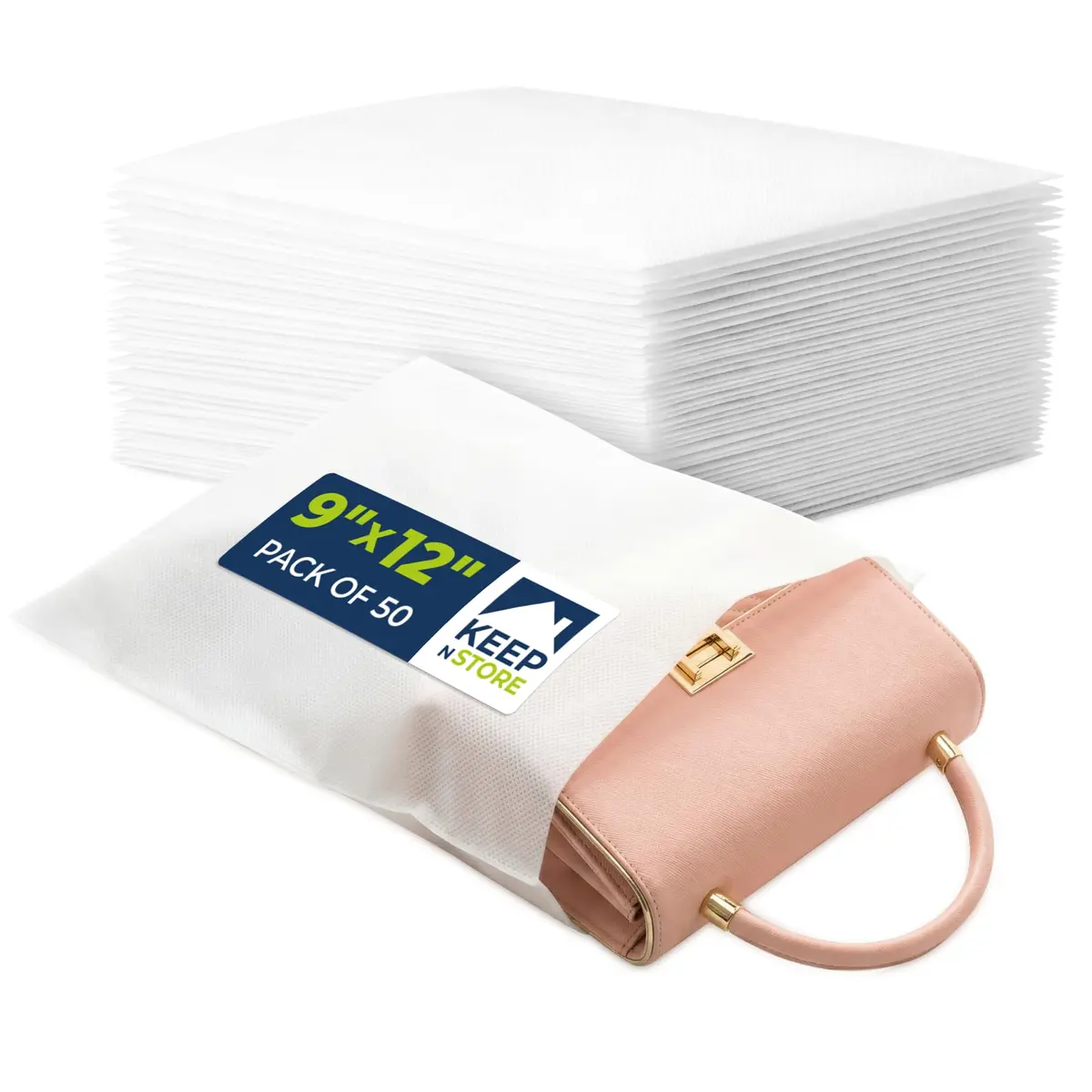 Keep N Store 50 Pack of Anti-Scratch Dust Pouches 9" x 12" | Breathable, Durable Storage Bags for Handbags & Accessories - main product image