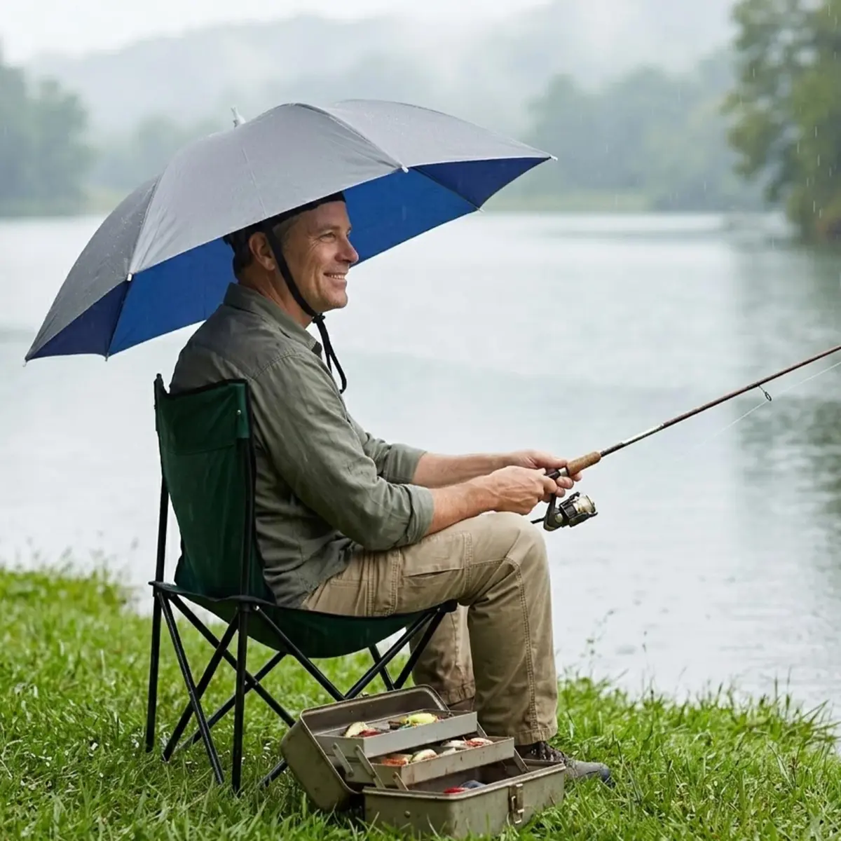Luwint 36-Inch Hands-Free Umbrella Hat with Chin Strap | Lightweight & Foldable for Outdoor Activities - view 2