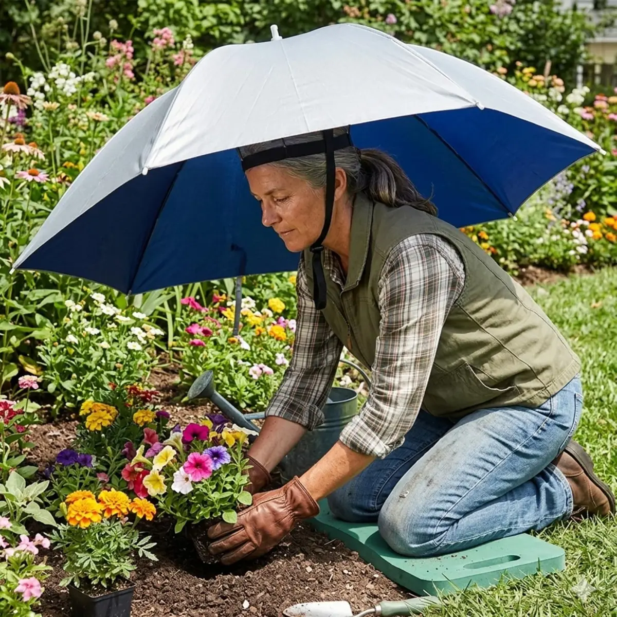 Luwint 36-Inch Hands-Free Umbrella Hat with Chin Strap | Lightweight & Foldable for Outdoor Activities - view 3