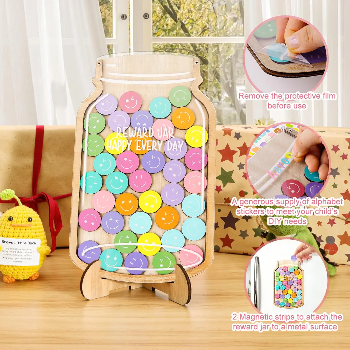 GoClimber Magnetic Reward Jar, Smiley Faces Tokens for Kids, Behavior Management, Classroom & Home, 5.9x9.5in - view 5
