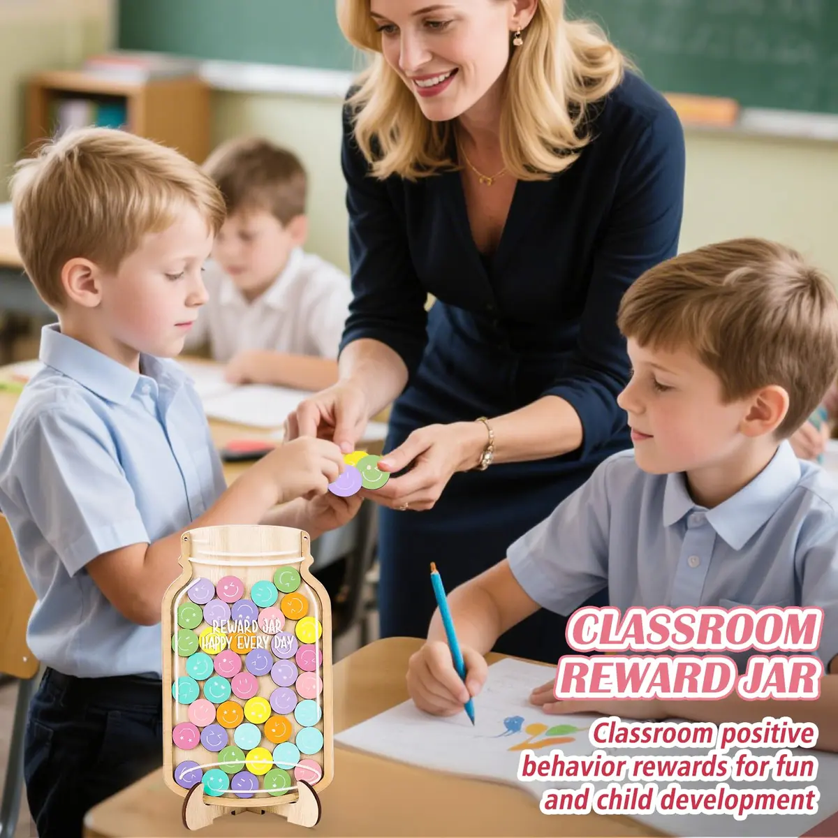 GoClimber Magnetic Reward Jar, Smiley Faces Tokens for Kids, Behavior Management, Classroom & Home, 5.9x9.5in - view 6
