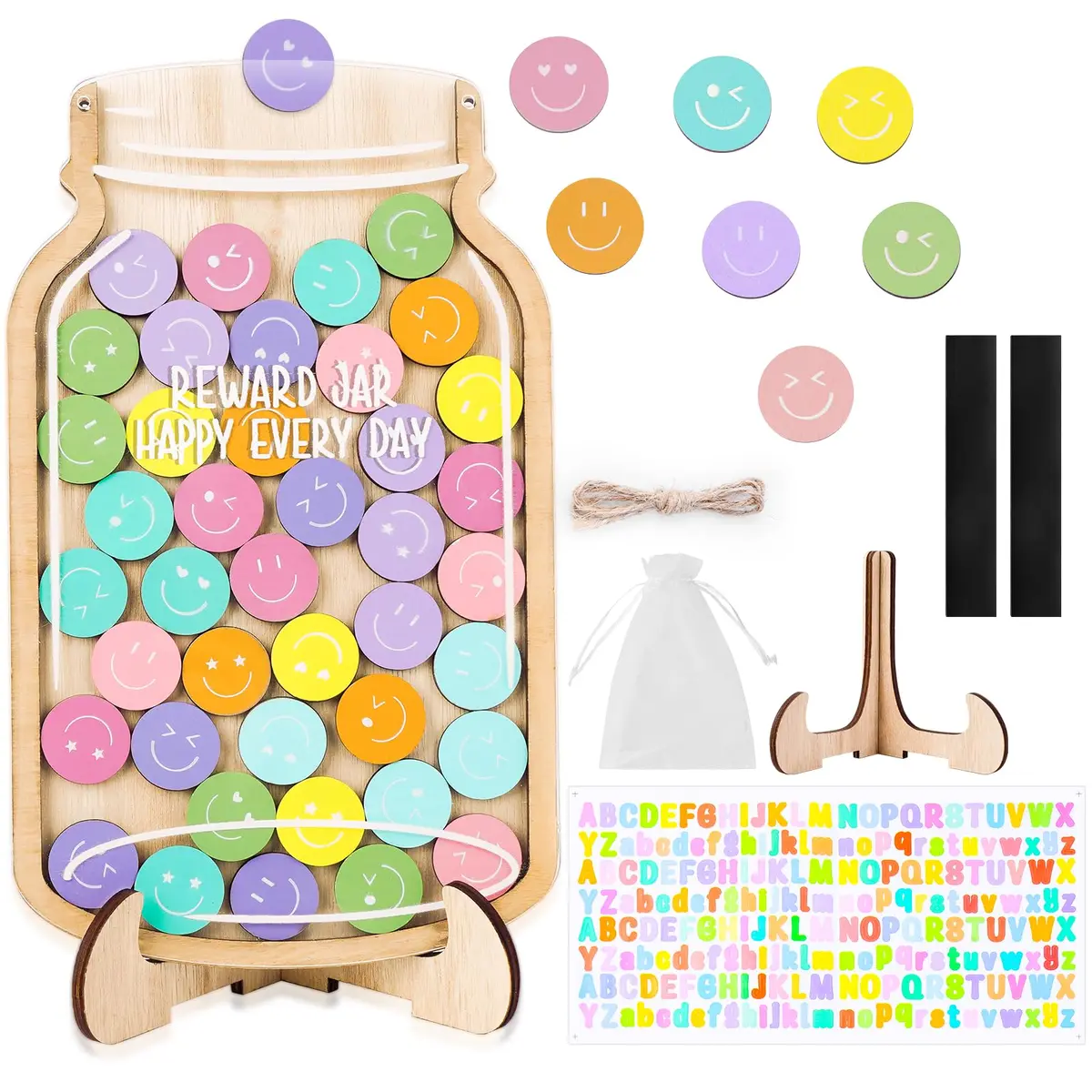 GoClimber Magnetic Reward Jar, Smiley Faces Tokens for Kids, Behavior Management, Classroom & Home, 5.9x9.5in - main product image