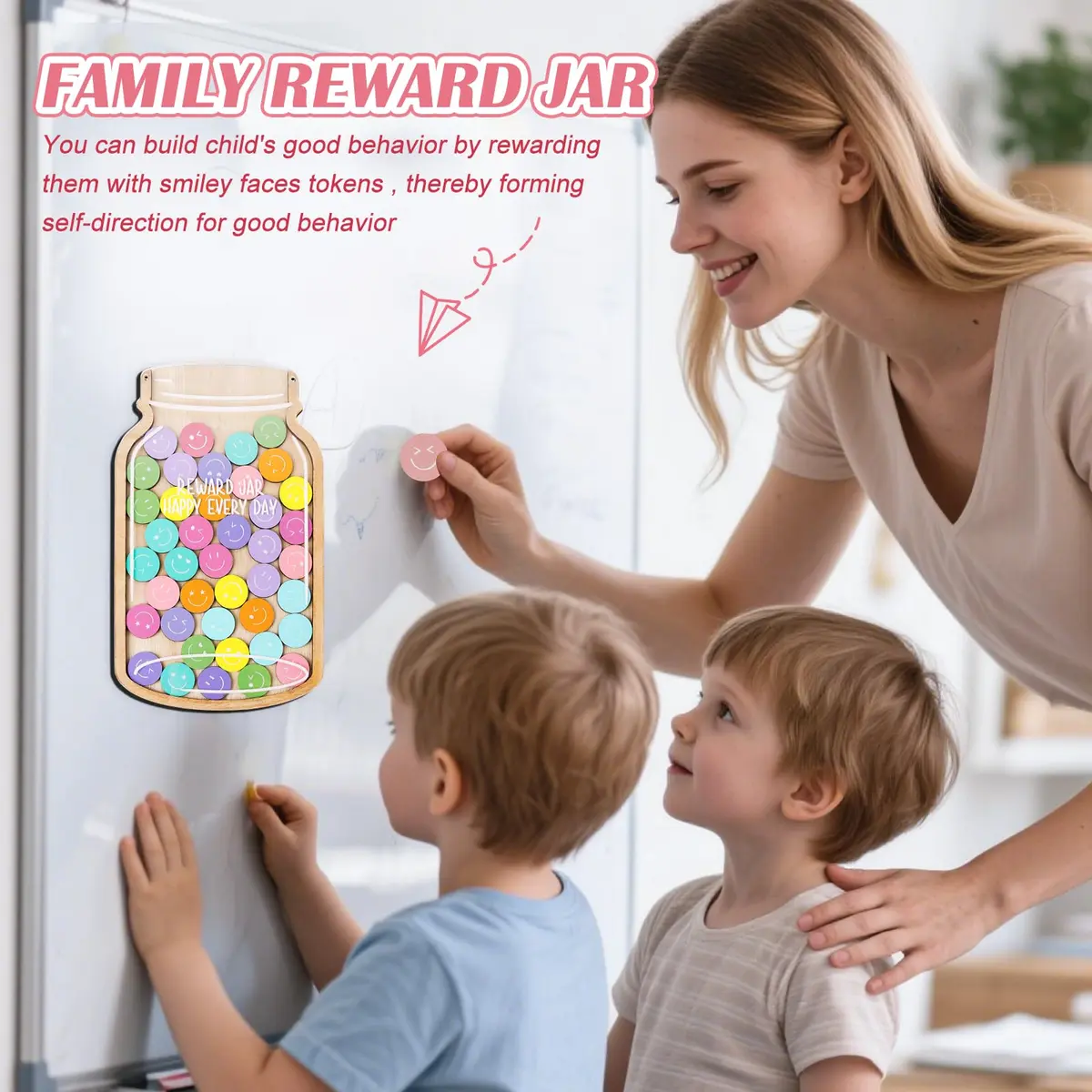 GoClimber Magnetic Reward Jar, Smiley Faces Tokens for Kids, Behavior Management, Classroom & Home, 5.9x9.5in - view 7