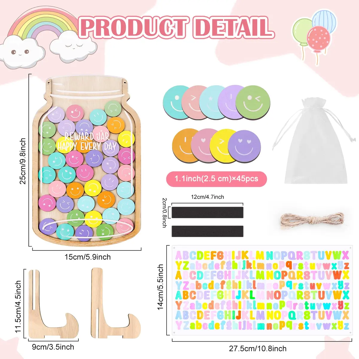GoClimber Magnetic Reward Jar, Smiley Faces Tokens for Kids, Behavior Management, Classroom & Home, 5.9x9.5in - view 2