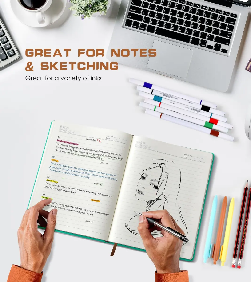 Biuwory A5 Hardcover Journal Notebook with Vintage Leather Cover, 140 Pages College Ruled | Daily Diary Notepad for Students & Professionals - view 5