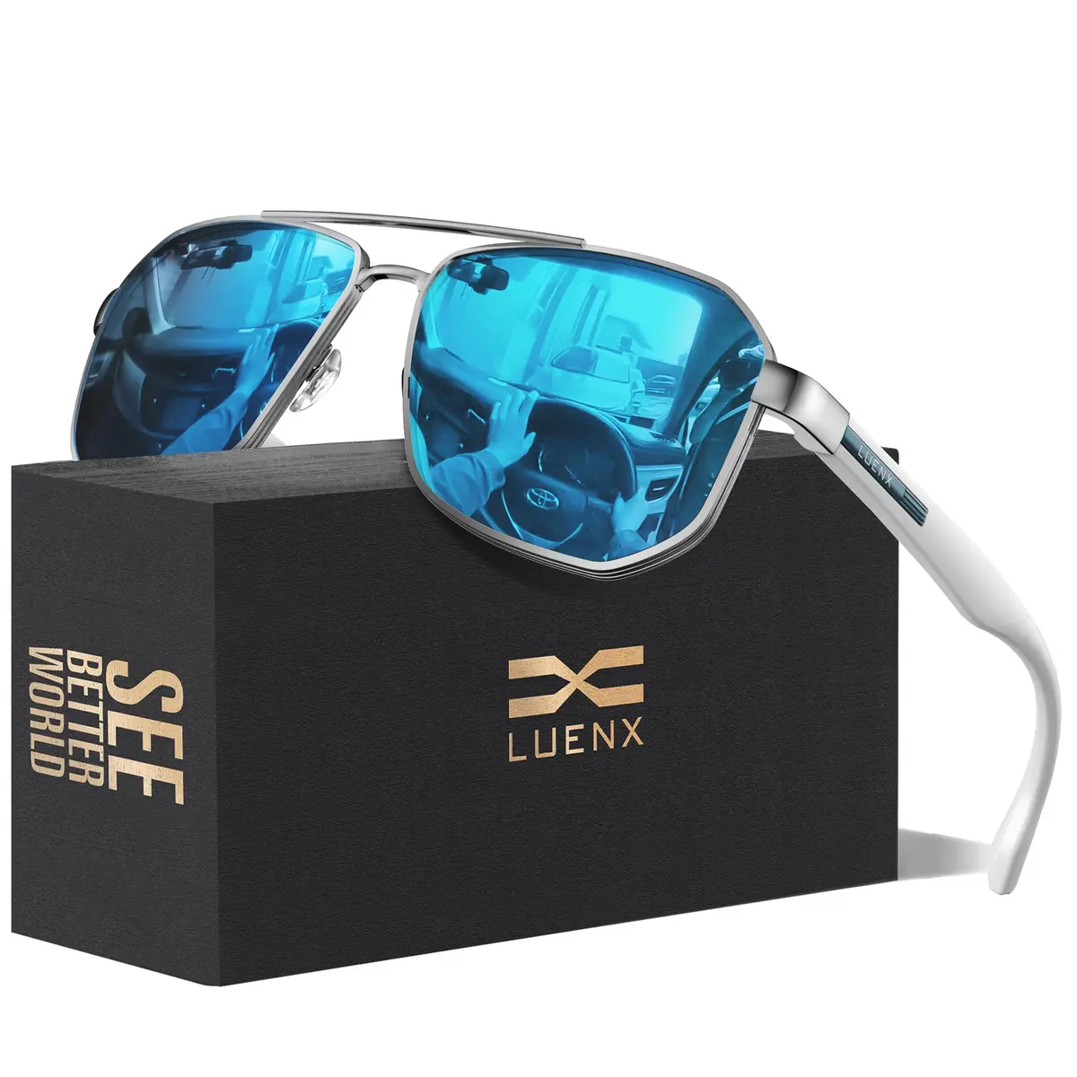 Luenx Aviator Polarized Sunglasses for Men: Square UV400 Driving | Stylish, UV Protection & Sturdy Design - main product image