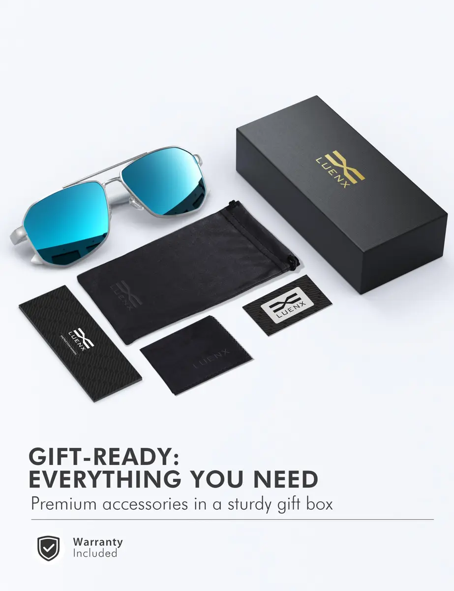 Luenx Aviator Polarized Sunglasses for Men: Square UV400 Driving | Stylish, UV Protection & Sturdy Design - view 7