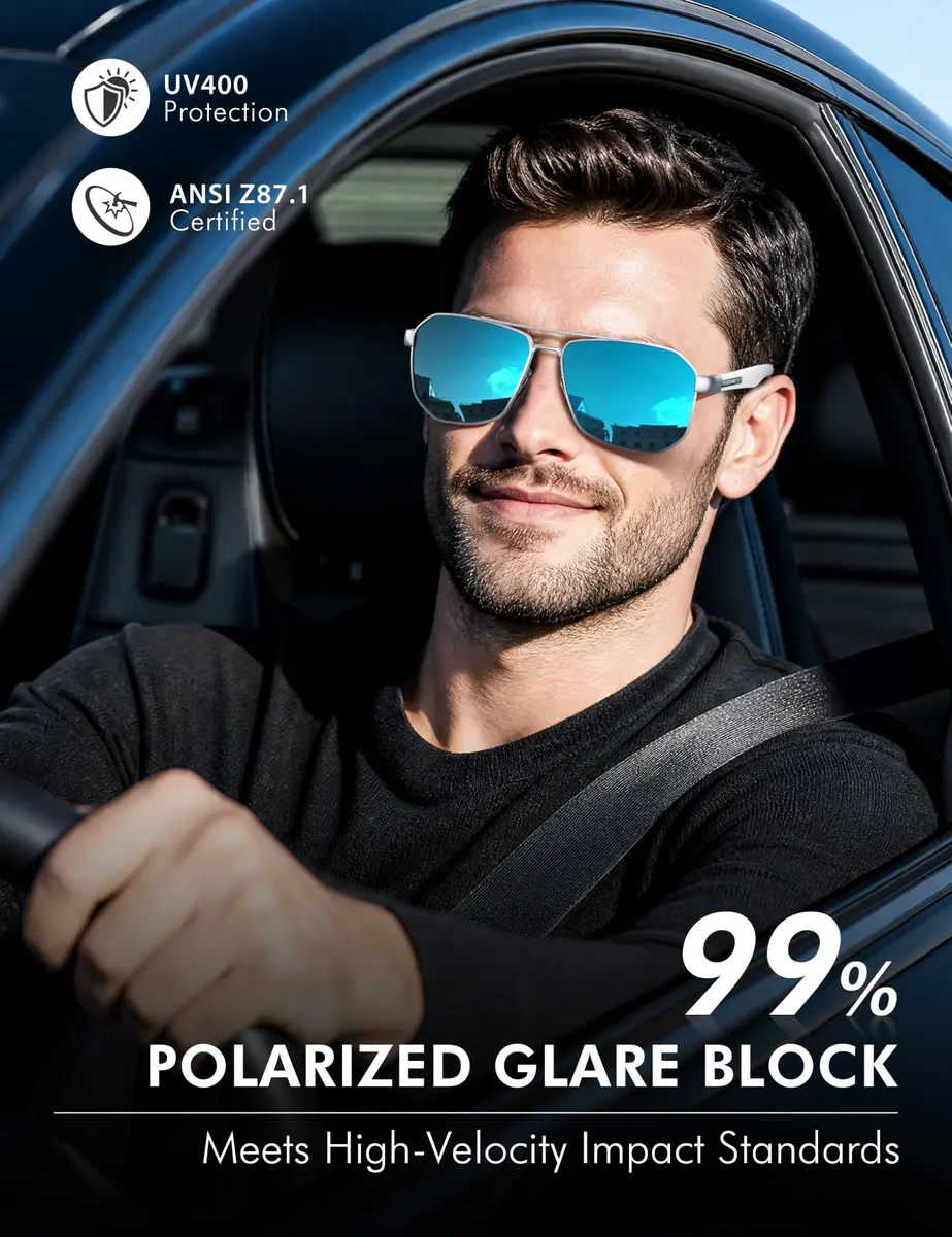 Luenx Aviator Polarized Sunglasses for Men: Square UV400 Driving | Stylish, UV Protection & Sturdy Design - view 2