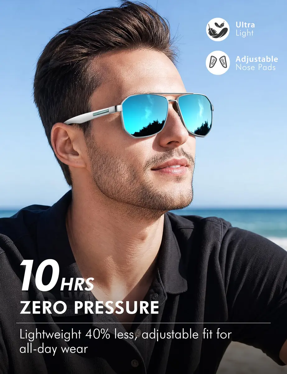 Luenx Aviator Polarized Sunglasses for Men: Square UV400 Driving | Stylish, UV Protection & Sturdy Design - view 4