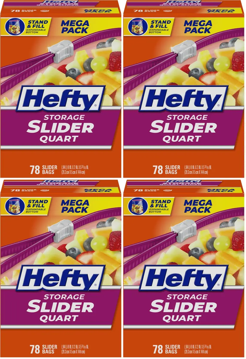 Hefty Slider Storage Bags Quart Size 312 Count (Pack of 4) | Durable Plastic Bags for Food Storage & Organization - main product image