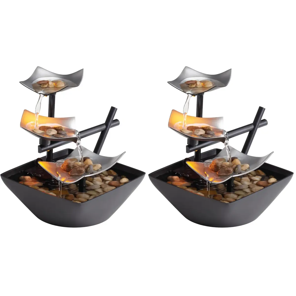 Homedics Silver Springs Tabletop Water Fountain with Natural River Rocks | 21 cm (8.25” Tall) - main product image