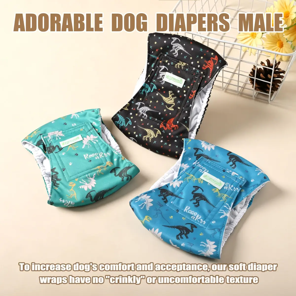 wegreeco Washable Male Dog Belly Band (Stylish Pattern) - Pack of 3 - Dog Diapers Male - Washable Male Dog Belly Wrap (Dinosaur Fossils, Medium) - view 2